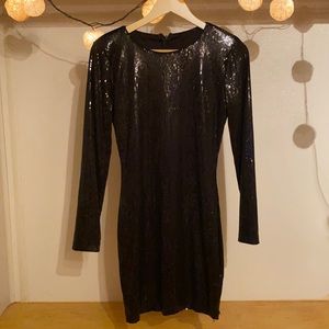 Black Sequin Long Sleeve Mini Dress (formal dress)